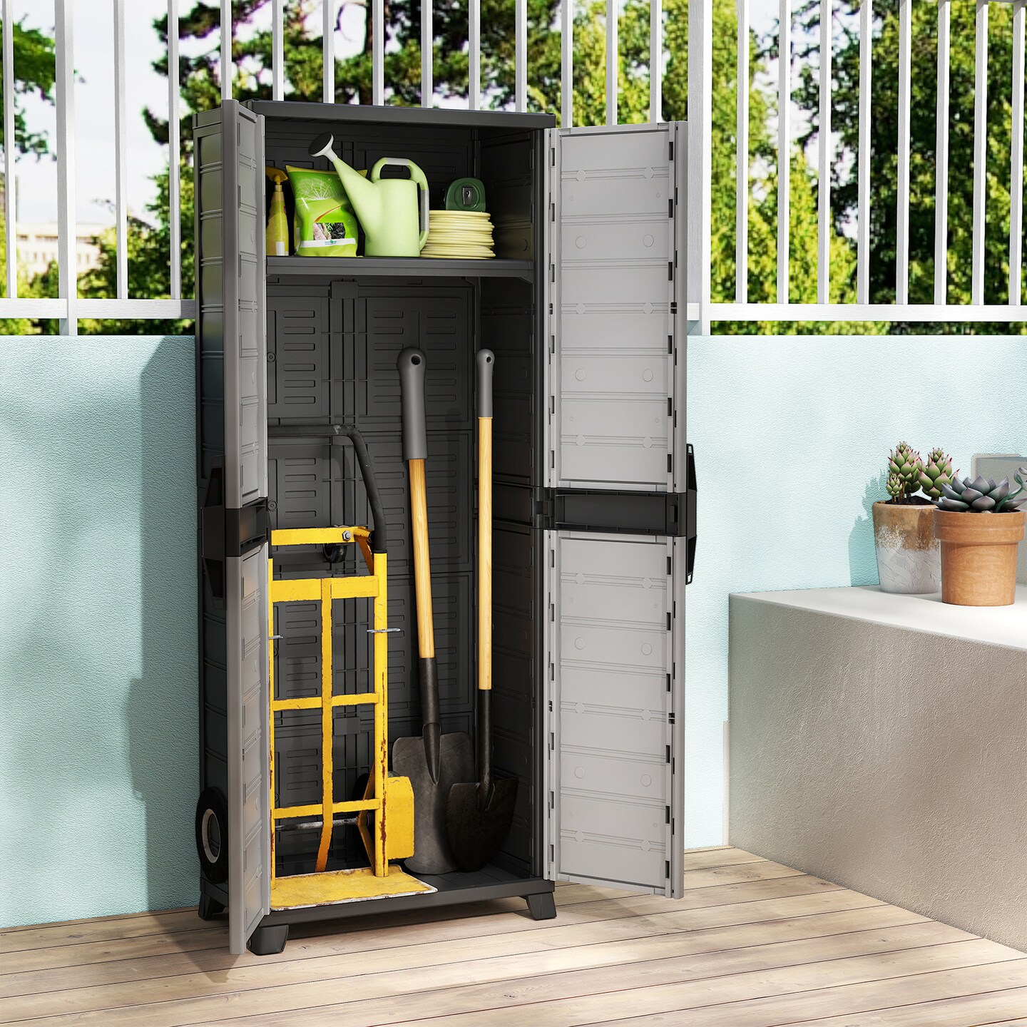 Plastic Storage Cabinet with Lock, Doors, and Adjustable Shelves