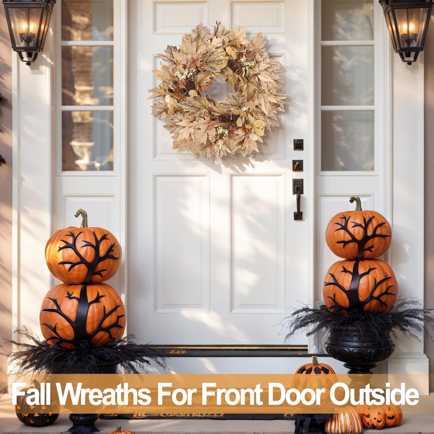 22 Inch Fall Wreaths for Front Door Outside Timer Function(Fall Wheat-268)22&#x22;D x 22&#x22;W x 5&#x22;H