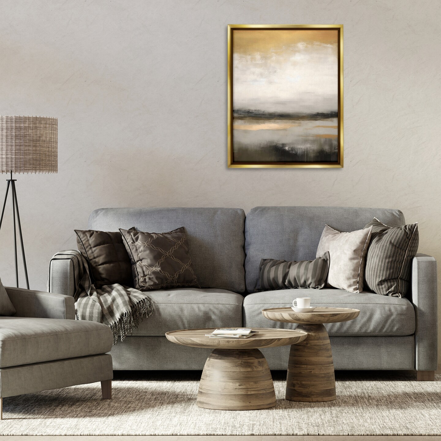 Stupell Industries Dreamy Neutral Abstract Landscape Black Framed Floater Canvas Wall Art, design by Creative Studio