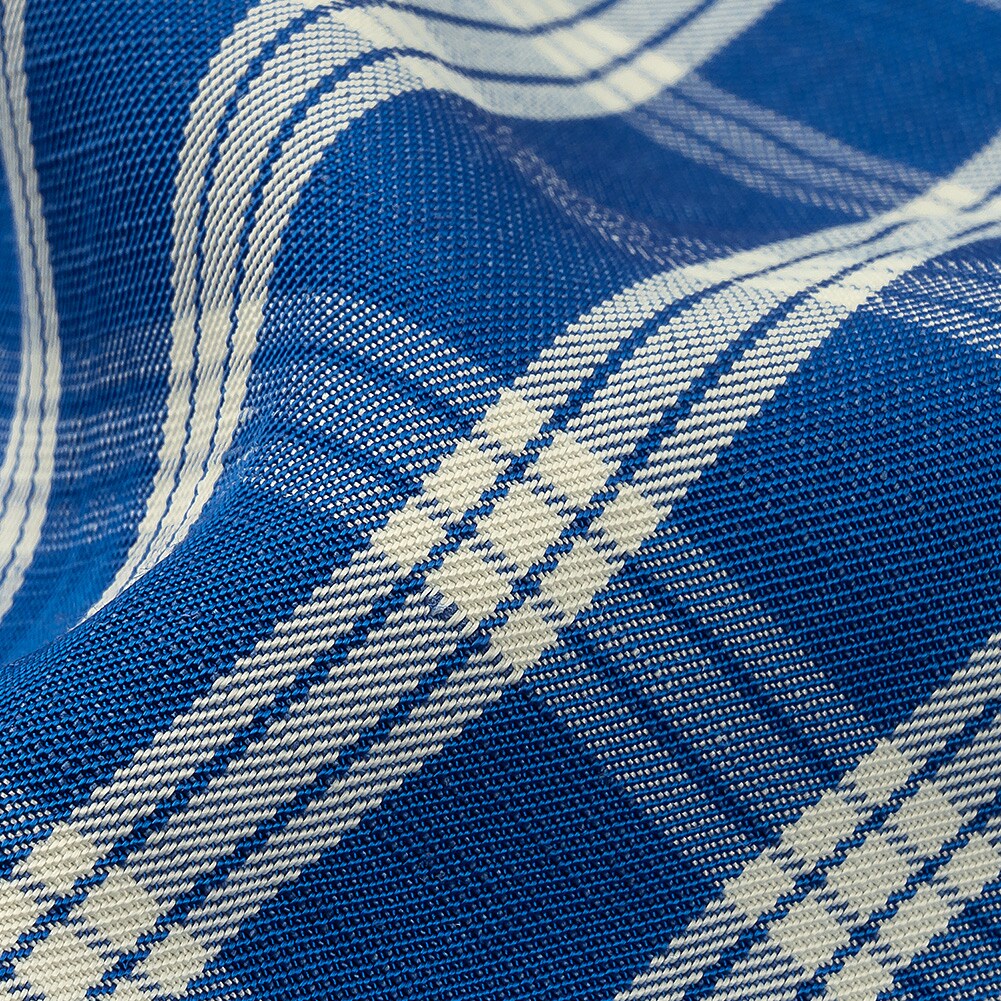 1 Yard Famous Designer Italian Blue and White Plaid Viscose and Linen Woven Fabric 60 Inches Width