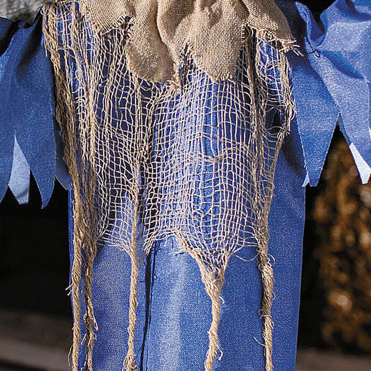 27 1/2&#x22; Hanging Blue &#x26; Burlap Pumpkin Man Halloween Decoration