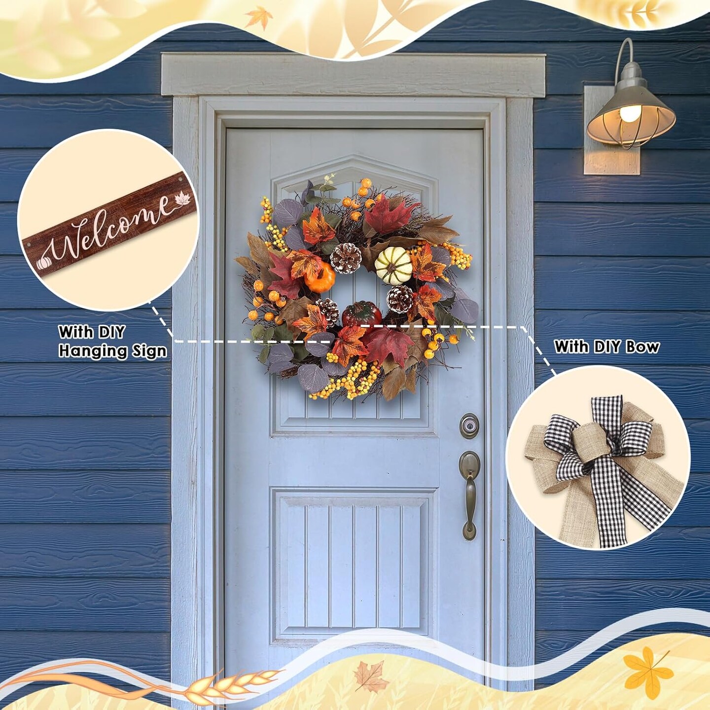 Fall Wreaths for Front Door Outside Decor(Wreath Eucalyptus)5&#x22;D x 20&#x22;W x 20&#x22;H
