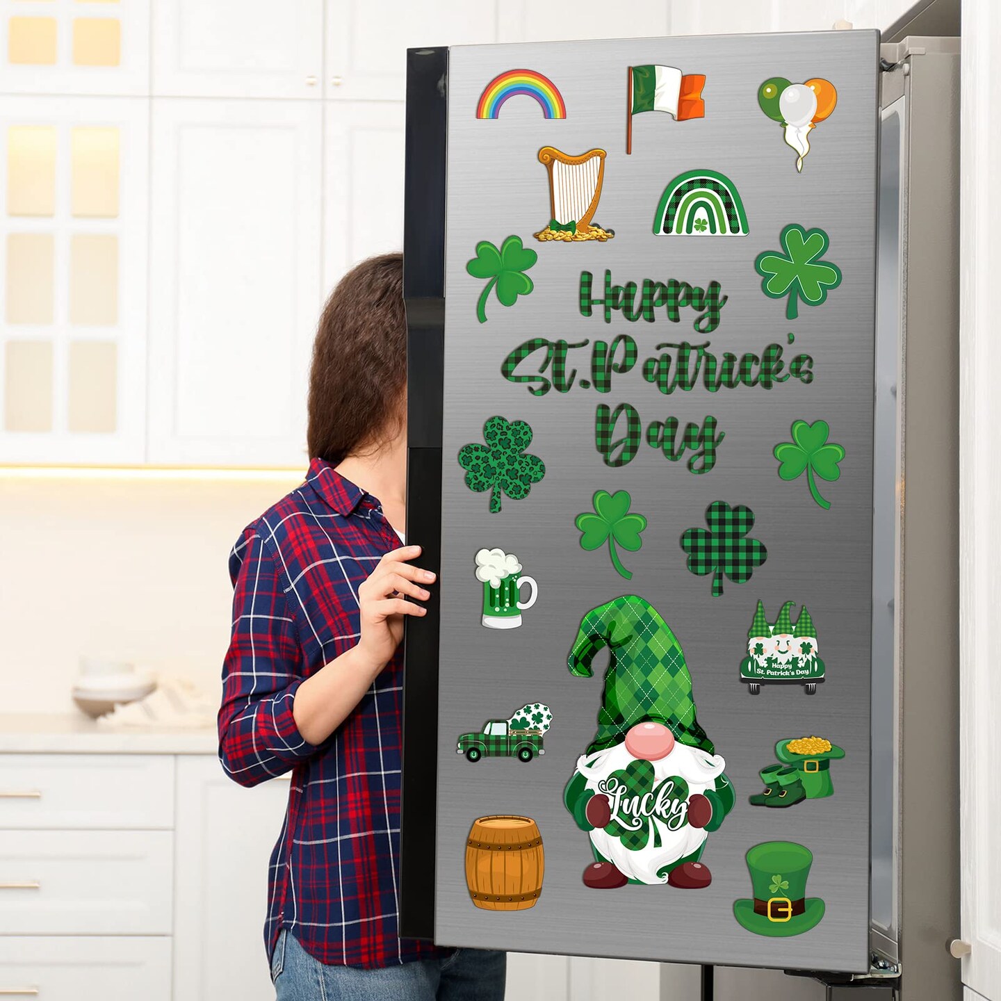 25 Pcs St. Patrick's Day Gnomes Refrigerator Magnets Irish Party Shamrock Decor for Fridge Leprechaun Lock Magnetic Refrigerator Decorations Irish Magnet Sticker for Kitchen Car Door