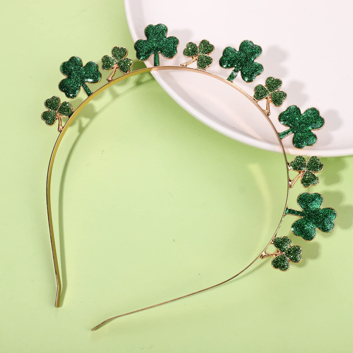 St. Patrick's Day Headbands, Glitter Rhinestone Shamrock Headbands Lucky Irish Hairbands St Patrick's Day Accessories Party Favors Gifts (Shamrock)
