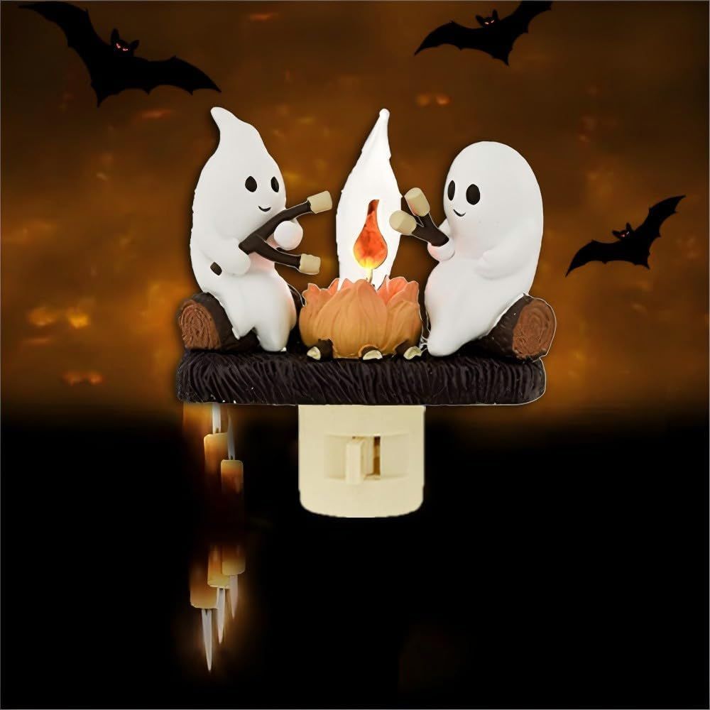 Ghost Campfire Flickering Night Light, 3D Small Electric Faux Campfire Night Light, Home Decorations
