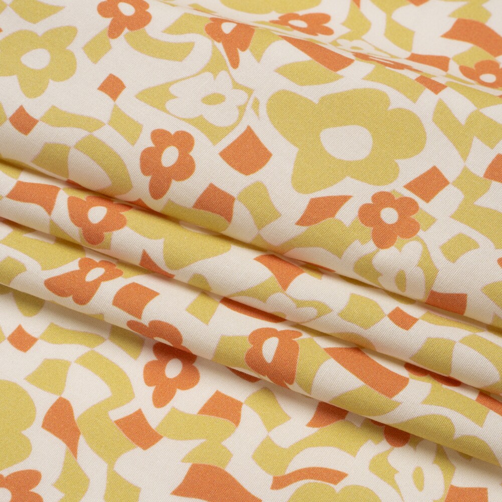 1 Yard Orange Puddled Petals Stretch Cotton Poplin Fabric