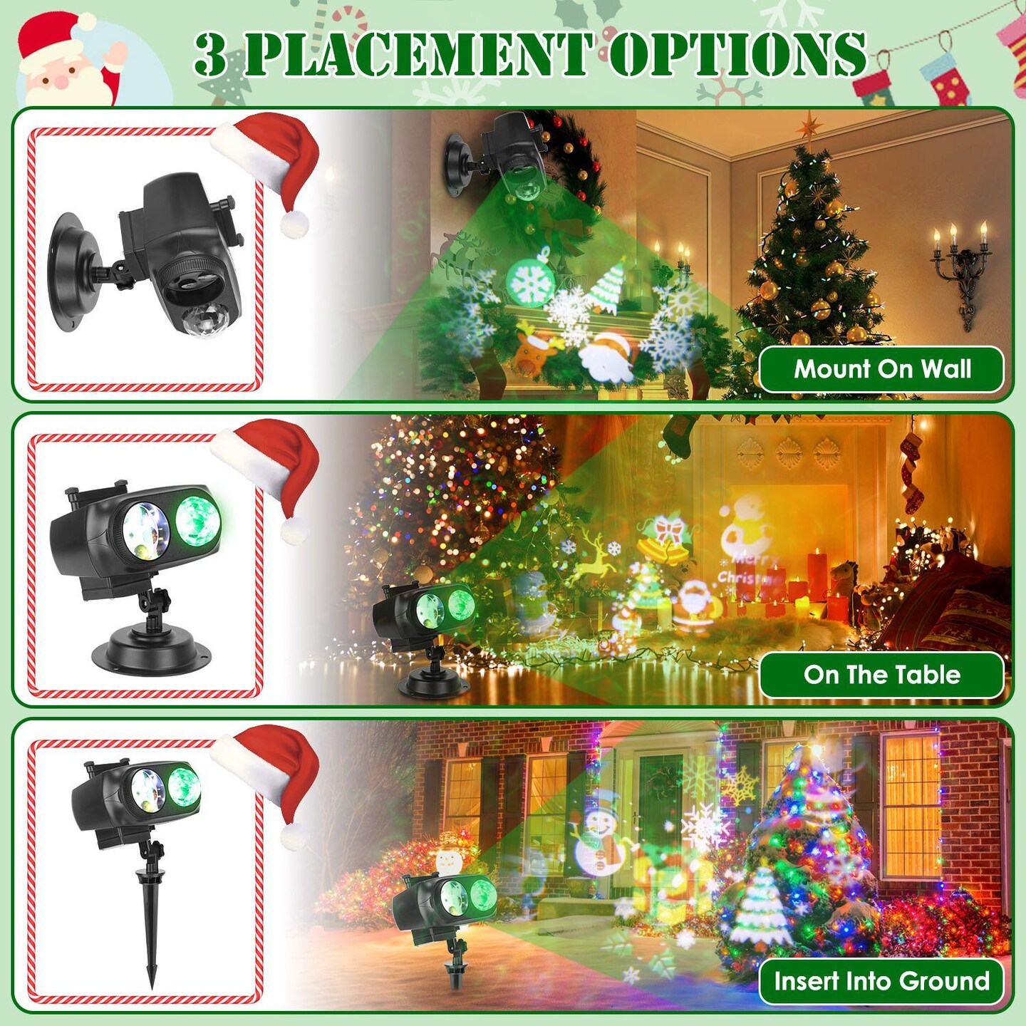2 In 1 Holiday Projector Light Projection Lamp Indoor Outdoor with 10-Color Ocean Wave 10 HD Slides 3 Bases Remote Control for New Year Valentine&#x27;s Day Christmas Halloween Thanksgiving Easter