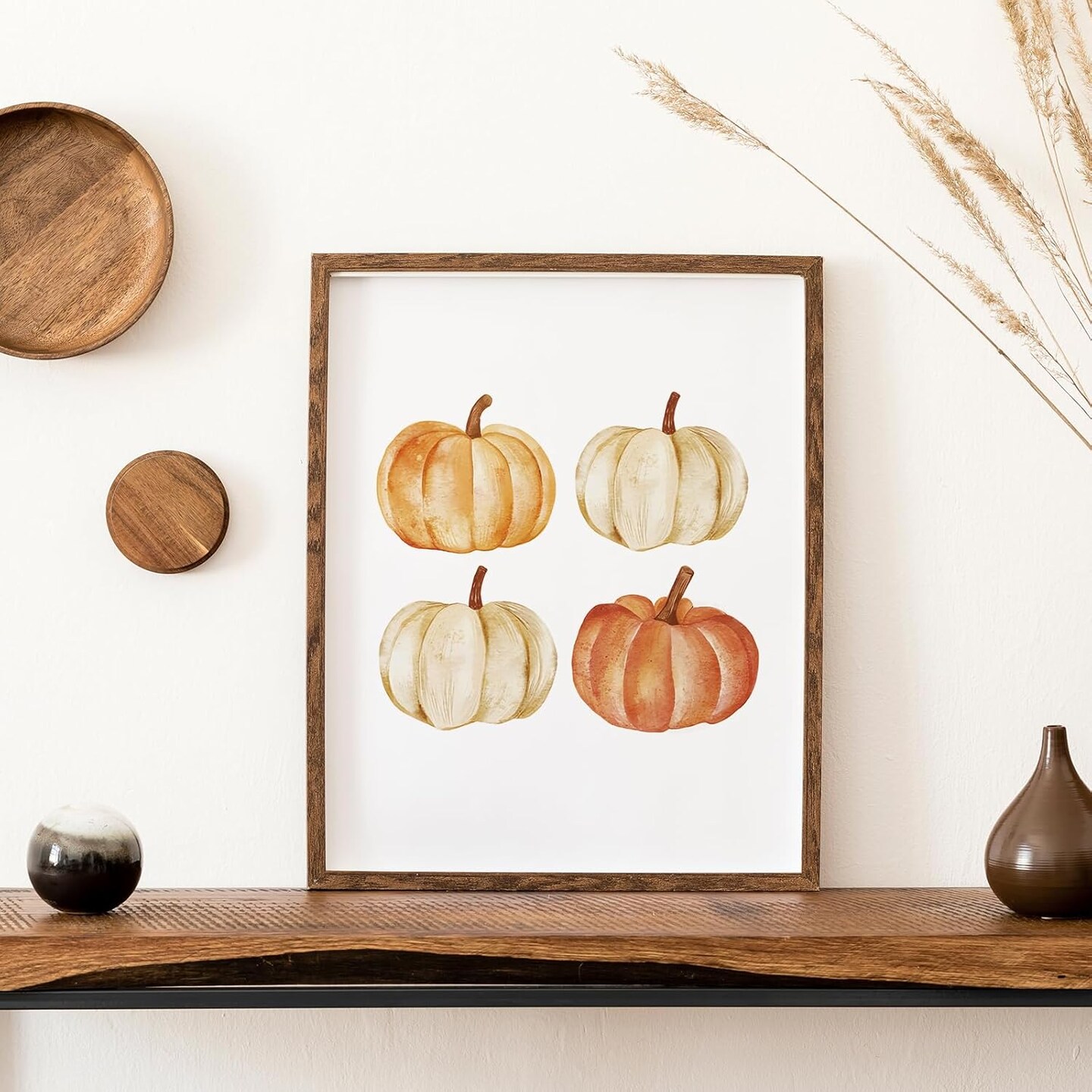 6Pcs Fall Wall Art Prints Watercolor Pumpkin Maple Leaf Art(Paper)