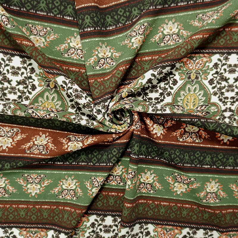 Green-Brown-Multi Poly Boho Print Liverpool Double Knit Fabric By the Yard