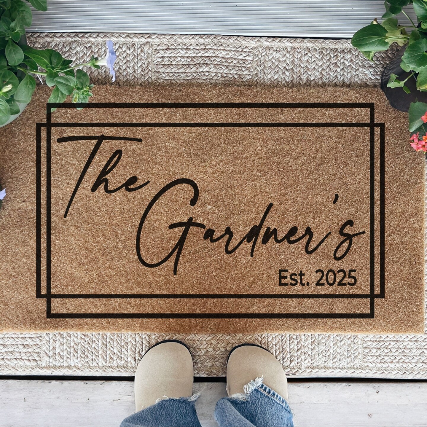 Wedding Gift for Couples Custom Coir Doormat Last Name Newlywed Gift Firs Time Home Owner House Closing Gift, size: 18x12
