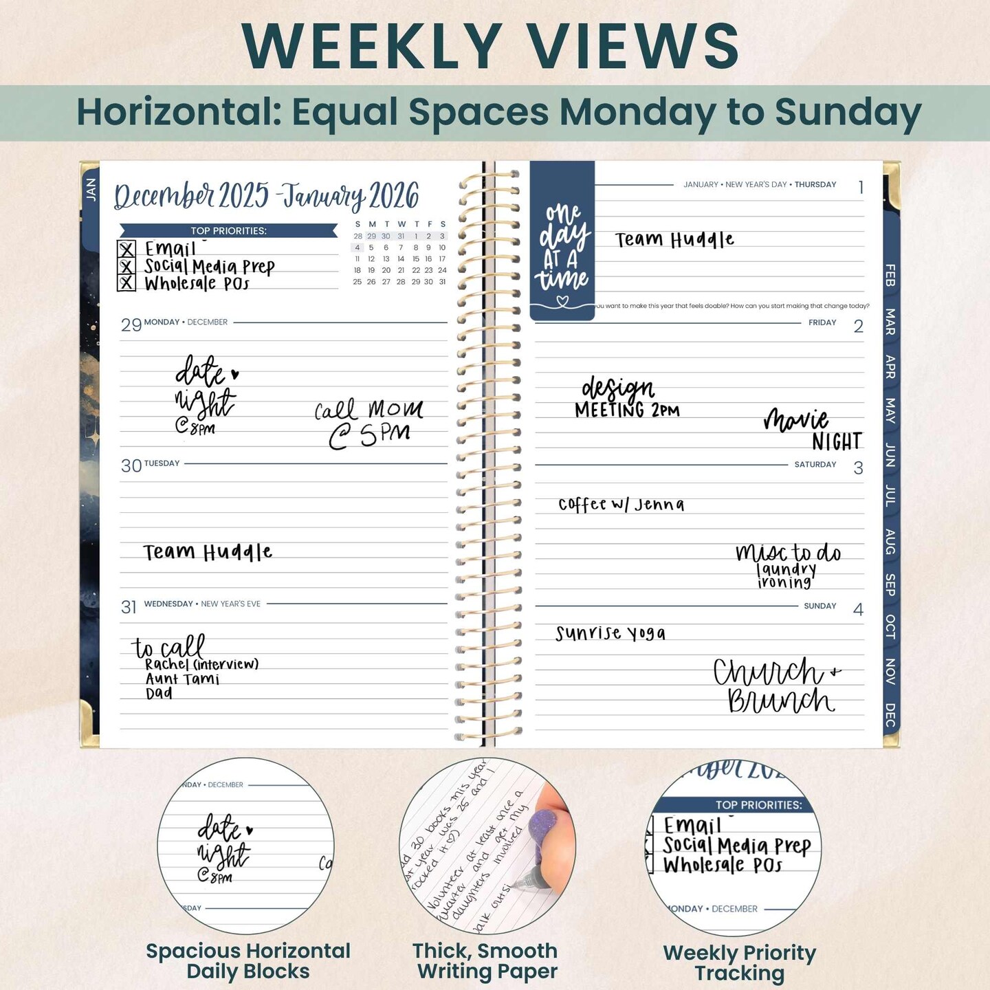 bloom daily planners 2026 Hard Cover Weekly &#x26; Monthly Planner, 5.5&#x22; x 8.25&#x22;, Midnight Sky