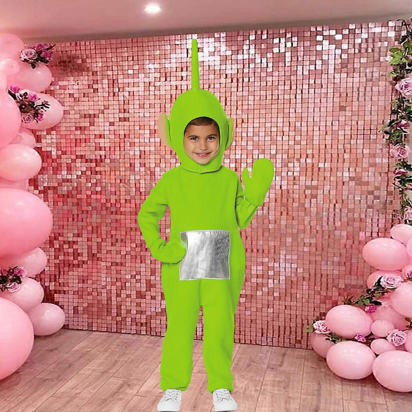 Toddler Teletubbies Green Dipsy Costume Polyester Outfit with Hood &#x26; Mittens