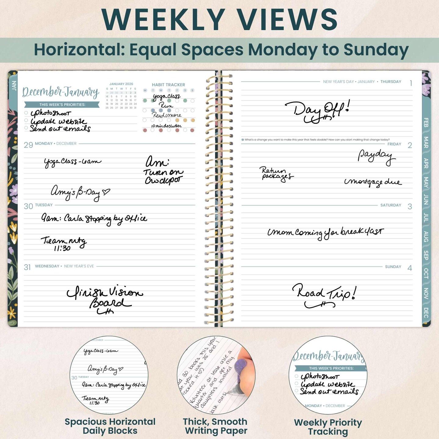 bloom daily planners 2026 Soft Cover Weekly &#x26; Monthly Planner, 8.5&#x22; x 11&#x22;, Be Kind