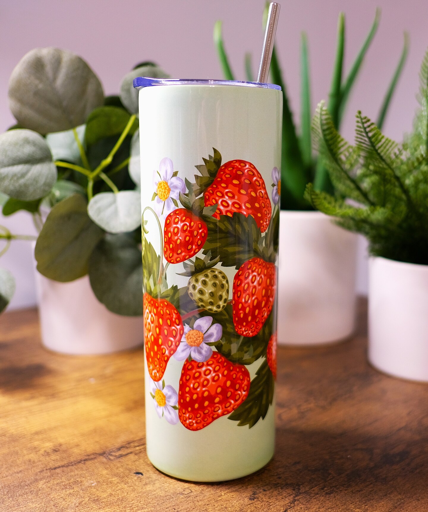 Strawberry 20oz Stainless Steel Tumbler, Handmade, hot, cold