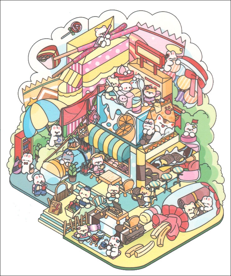 Candy Factory Sticker Scene, Isometric Sticker Activity, Adorabilities