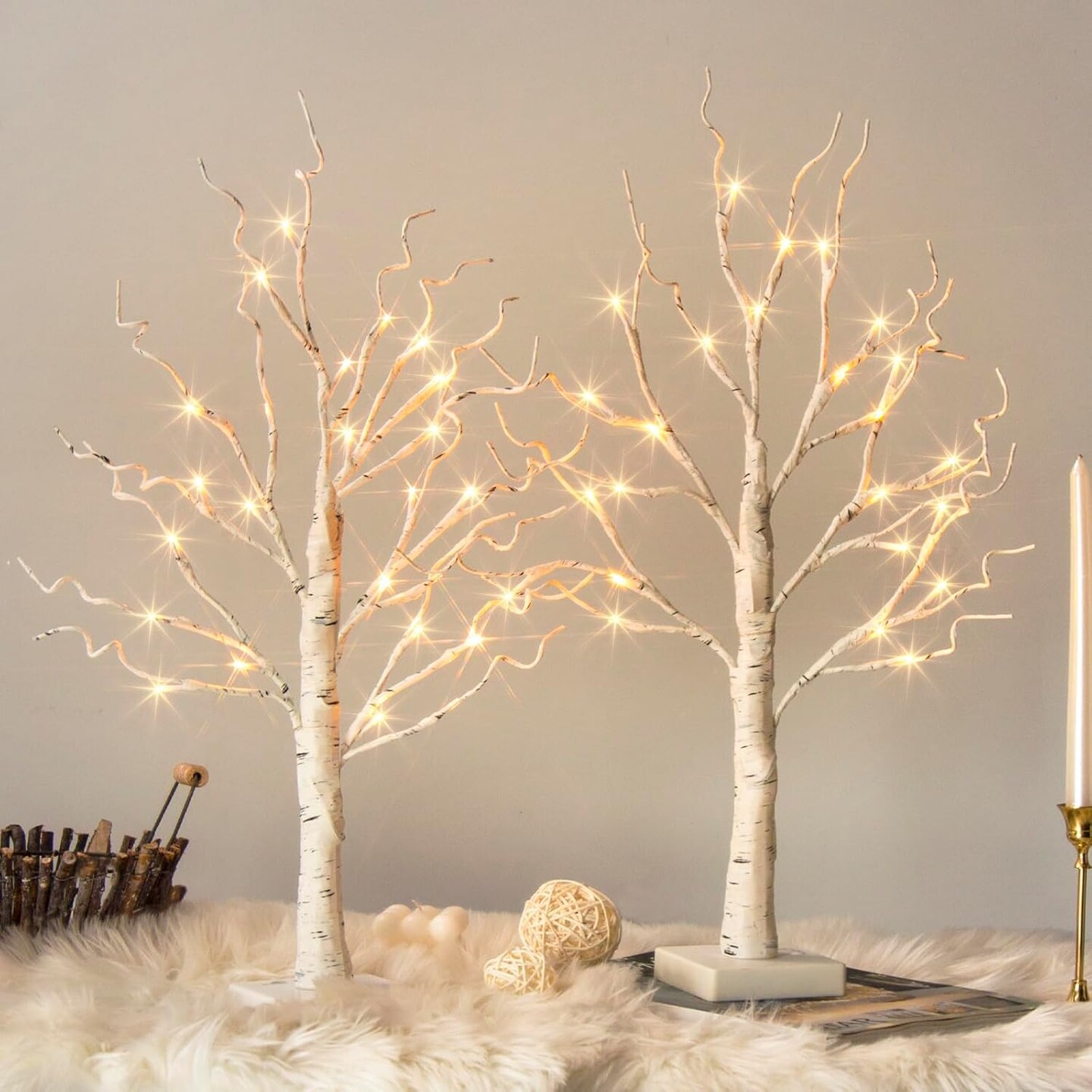 Christmas Decorations Lighted Tree for Indoor Mantel Home Decor(2 Birch Tree)