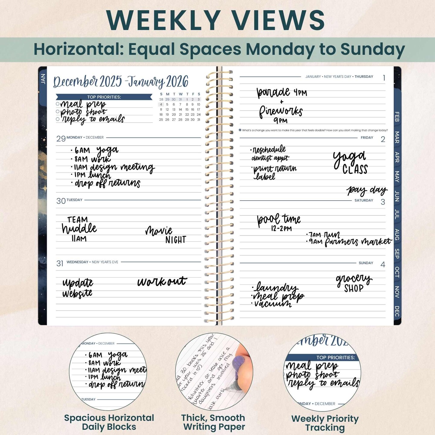 bloom daily planners 2026 Soft Cover Weekly & Monthly Planner, 5.5" x 8.25", Midnight Sky