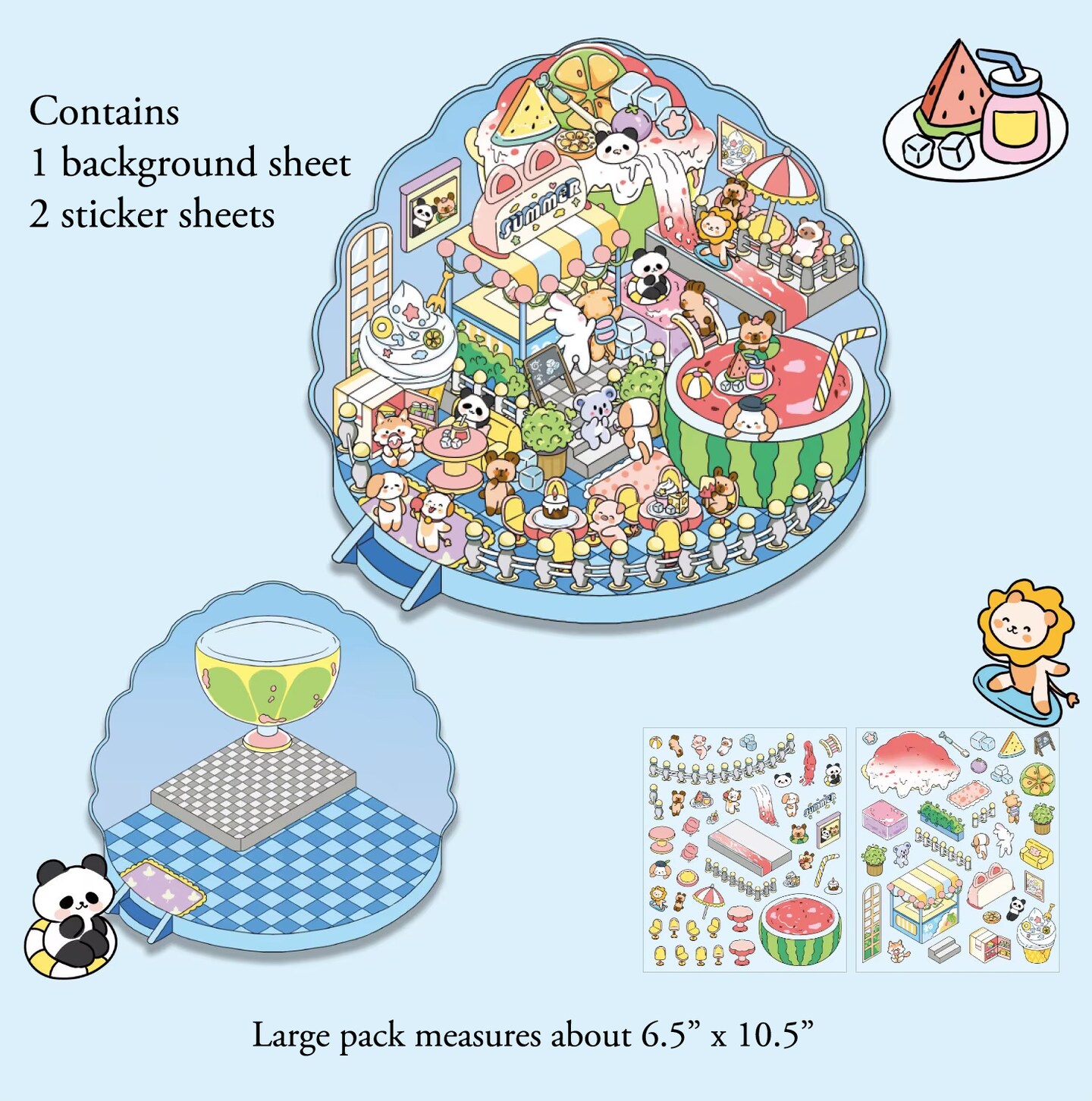 Watermelon Carnival DIY Landscape Stickers, Isometric Scene, Adorabilities