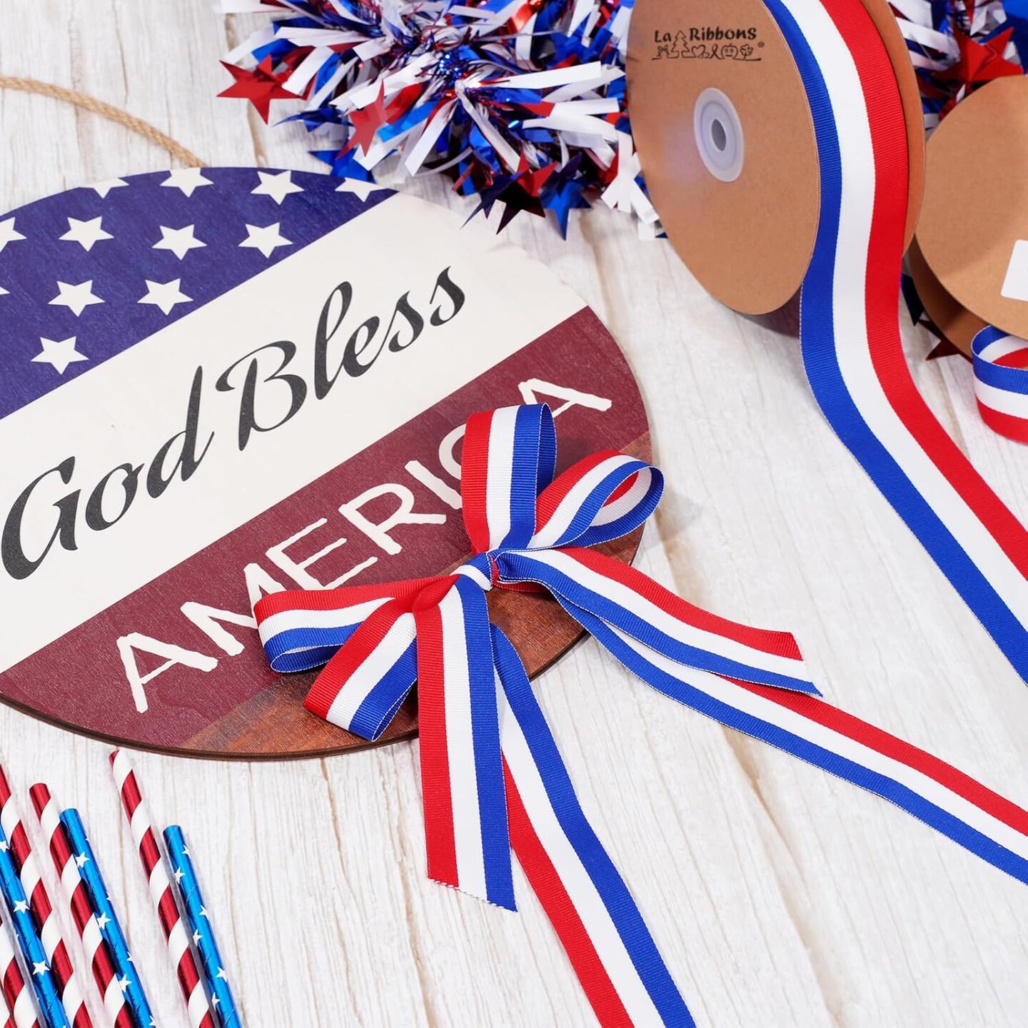 Red White and Blue Ribbon 1 Inch x 25 Yards American Grosgrain Striped Patriotic Ribbon for 4th of July