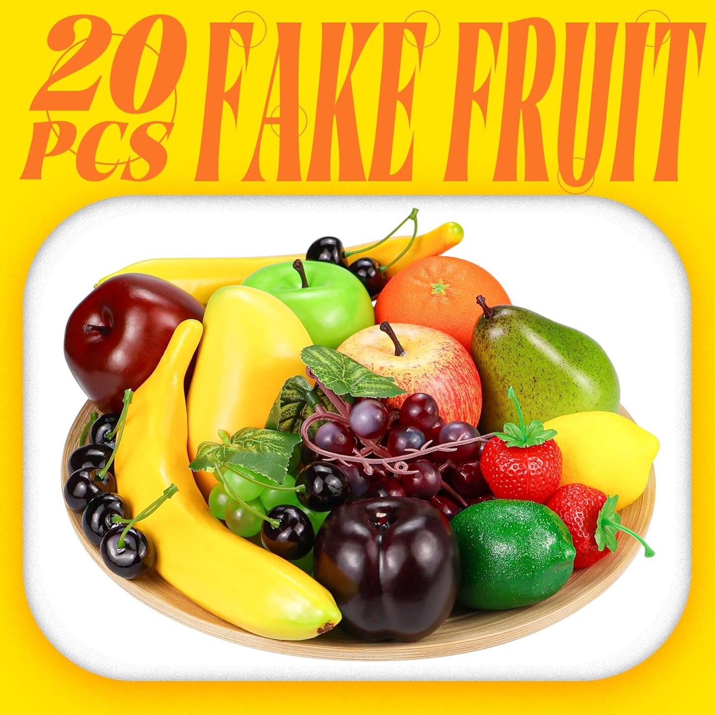 20 Pieces Fake Fruit, Artificial Fruit Decor That Look Real, Faux Fruit for Decoration Party Kitchen Table Centerpiece, Photography Props Fruits Display, Fake Apples, Grapes, Lemon, Oranges