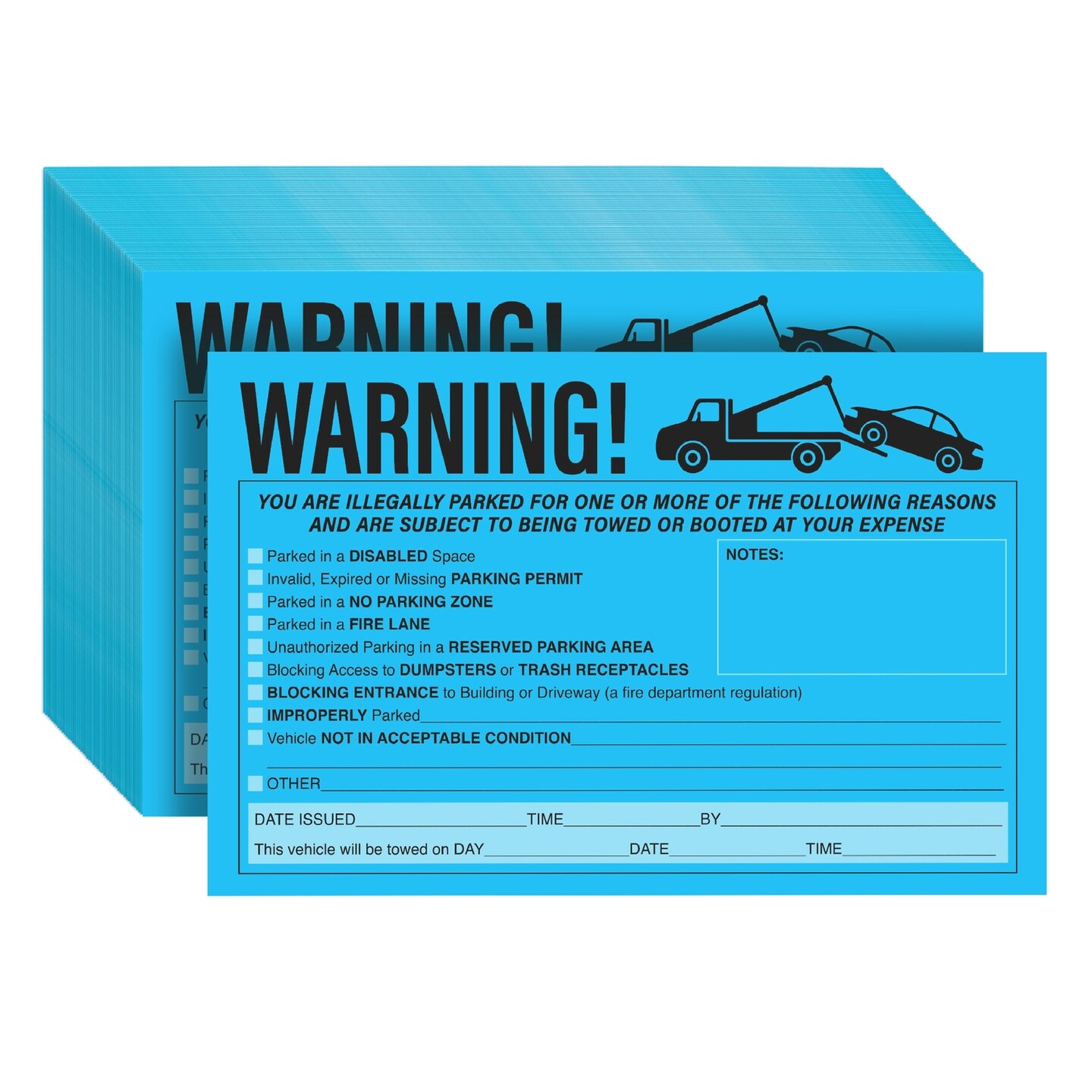 50-Pack Parking Violation Stickers, You are Illegally Parked Adhesive Tow Sign Tickets, Bulk Set of 5x8 Blue No Parking Car Warning Towed Notice Labels, Tags for Vehicle Window