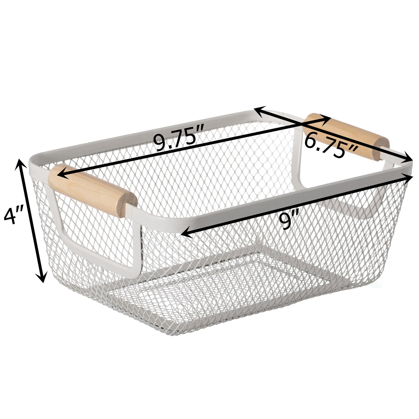 Basicwise Multipurpose Metal Mesh Basket with Wooden Handle Storage Organizers for Kitchen Bathroom Cabinet Closet Countertop Fruit Holder Picnic Food & Beverages Carrier & Home Decor