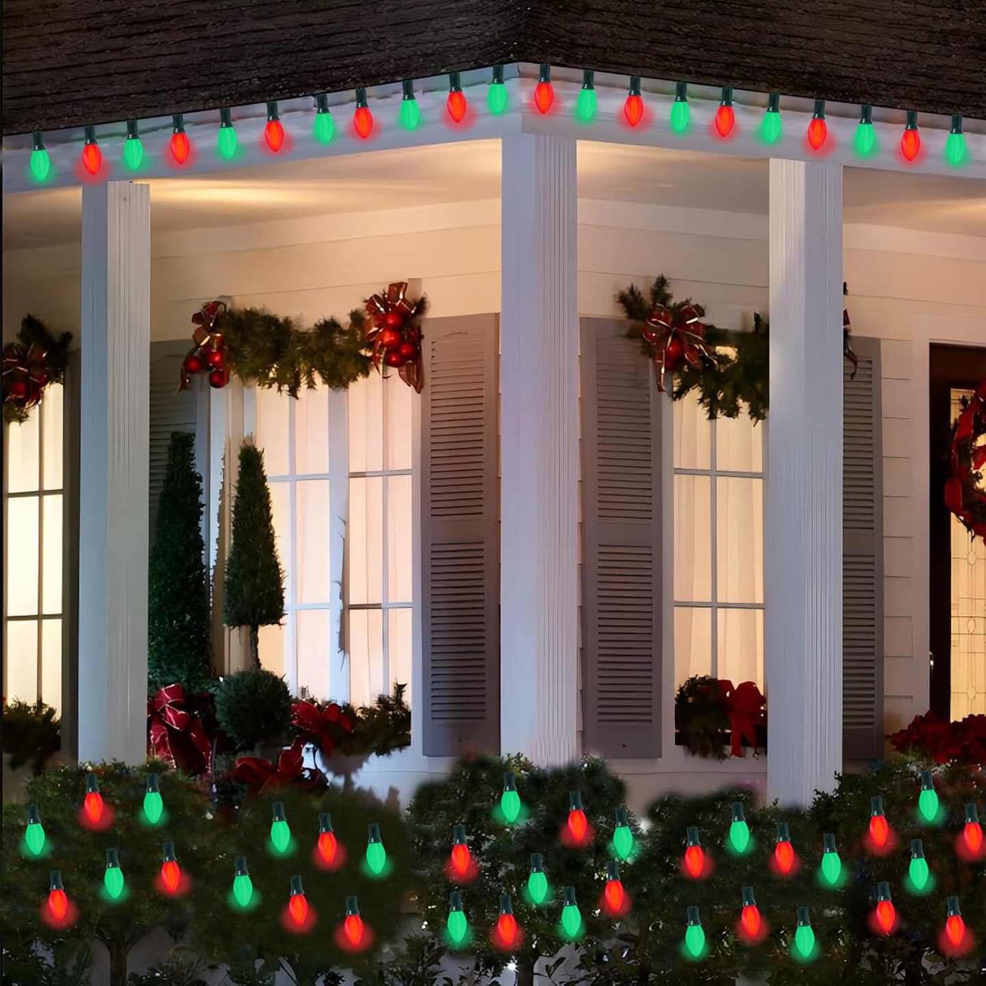 25Ft C7 LED Christmas Lights, Outdoor Christmas String Lights with C7 LED Red and Green Bulbs, Commercial Hanging Vintage Christmas Lights