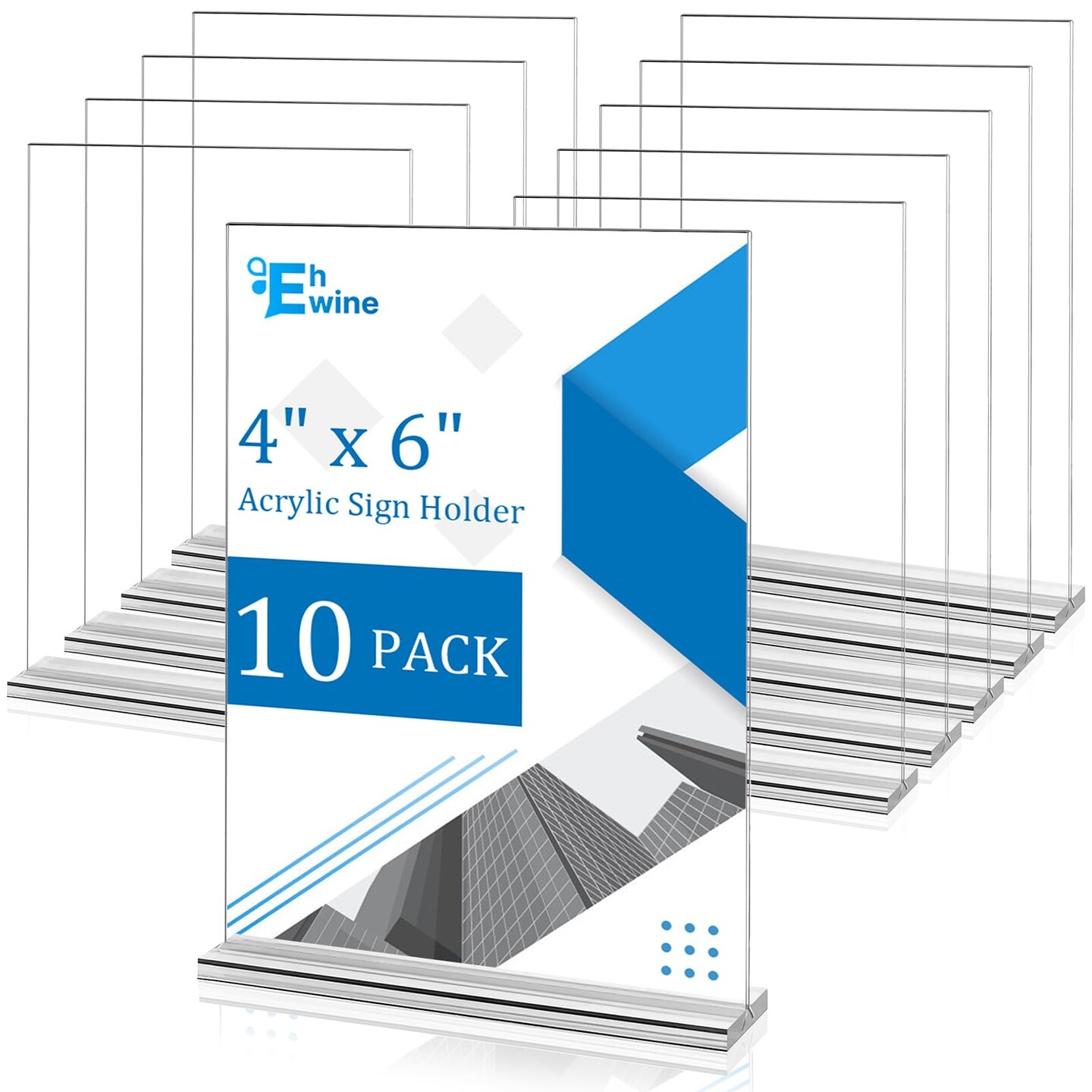 10 Pack Acrylic Sign Holder 4x6, Double-Sided Stand up Table Top Sign Holders, Clear Acrylic Picture Frame Paper Holder Display Stand for Office Business Store Wedding Party