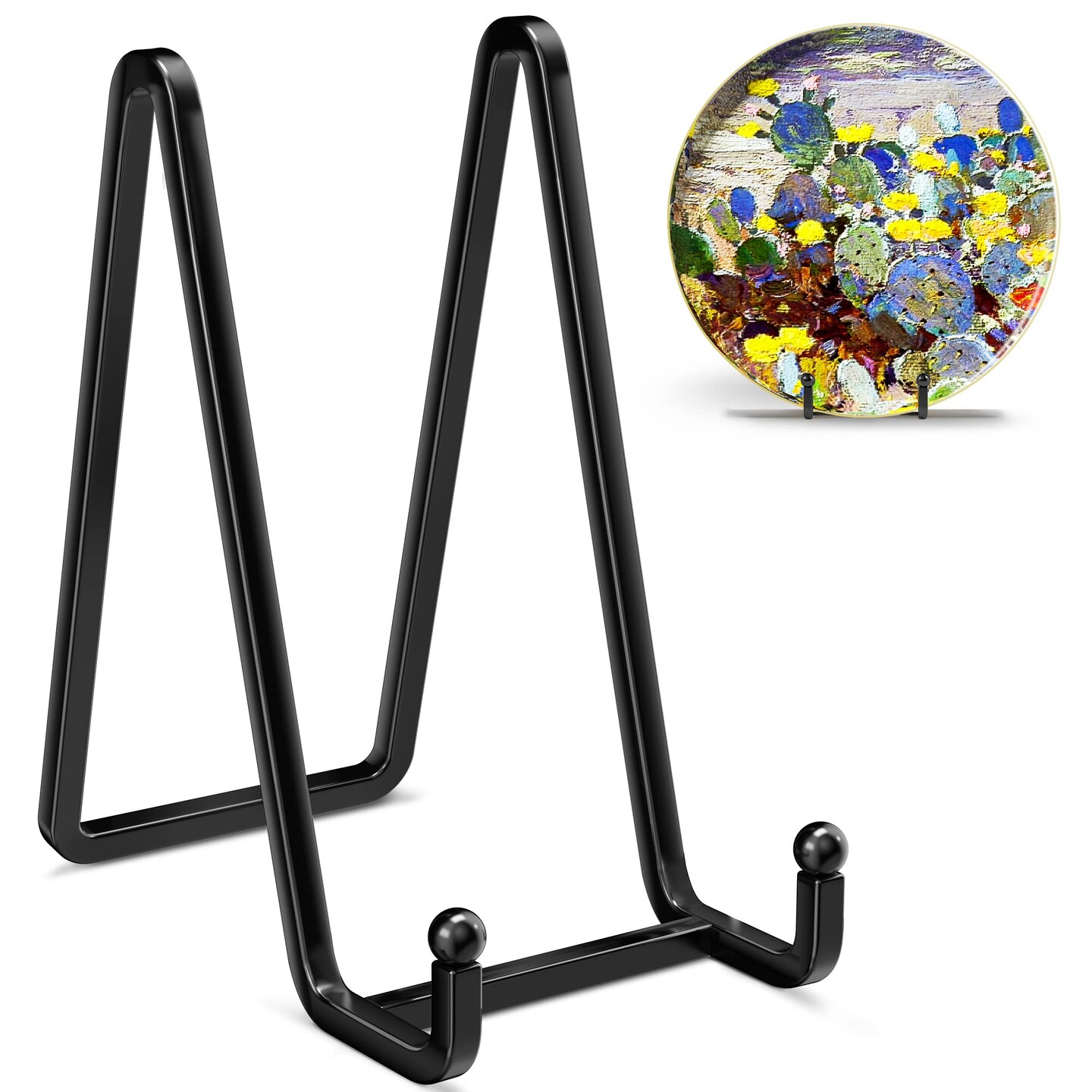 3 Pack 6 Inch Plate Stands for Display - Metal Square Wire Plate Holder Display Stand + Picture Frame Stand Holder Easel for Decorative Plate, Book, Plaque, Photo, Platter (Black 3pcs)