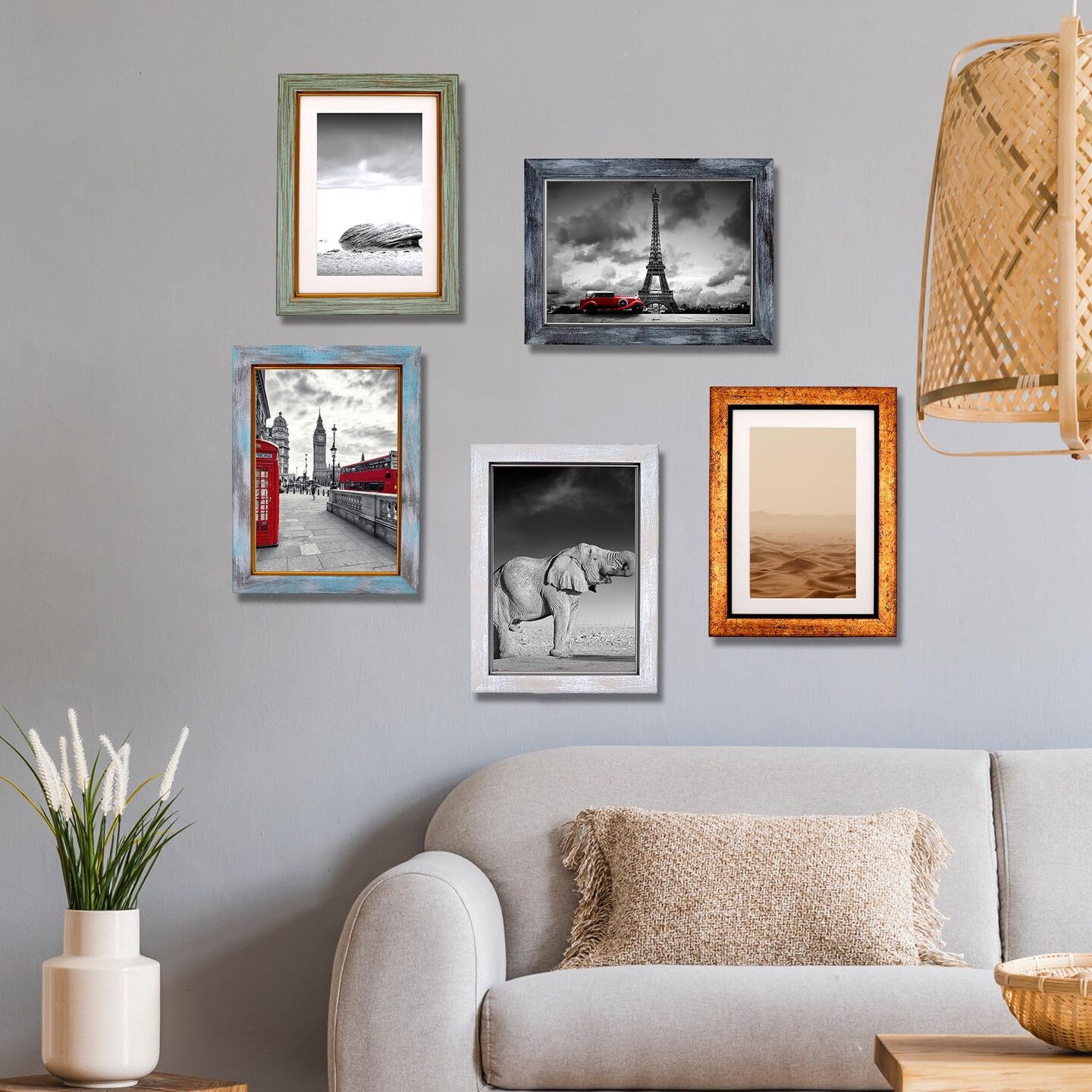 5x7 Picture Frame Set of 5, Vintage Photo Frame, Rustic Retro Picture Frame with Tempered Glass, Decorative Art on Walls and Tabletop Placement
