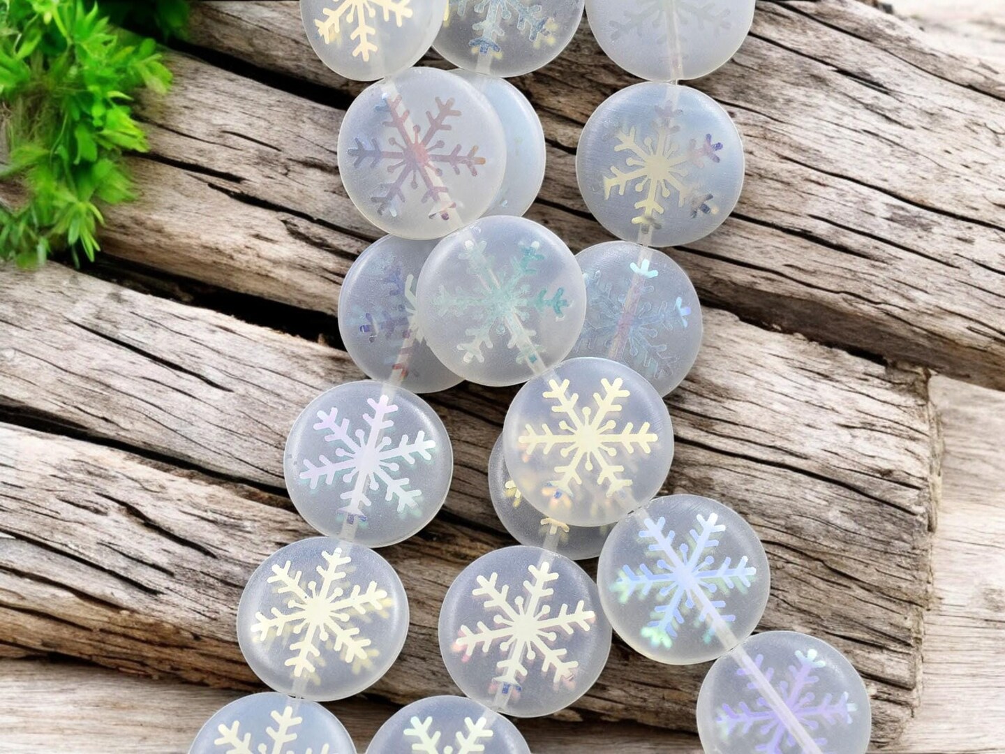 *8* 17mm White Opaline AB Laser Tattoo Snowflakea Coin Beads