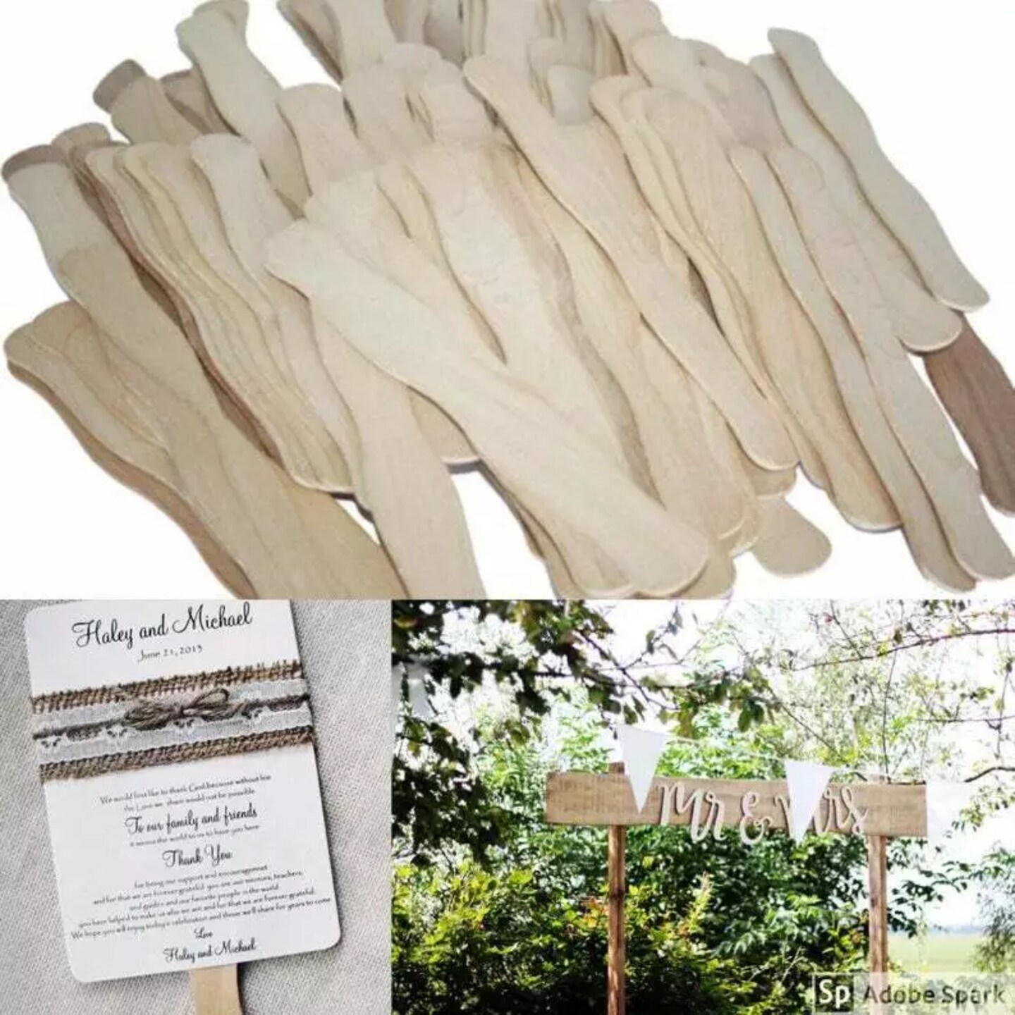 Kitcheniva 8" Wavy Fan Sticks Wooden Paddle Fan Handle Crafts DIY 300 Pcs