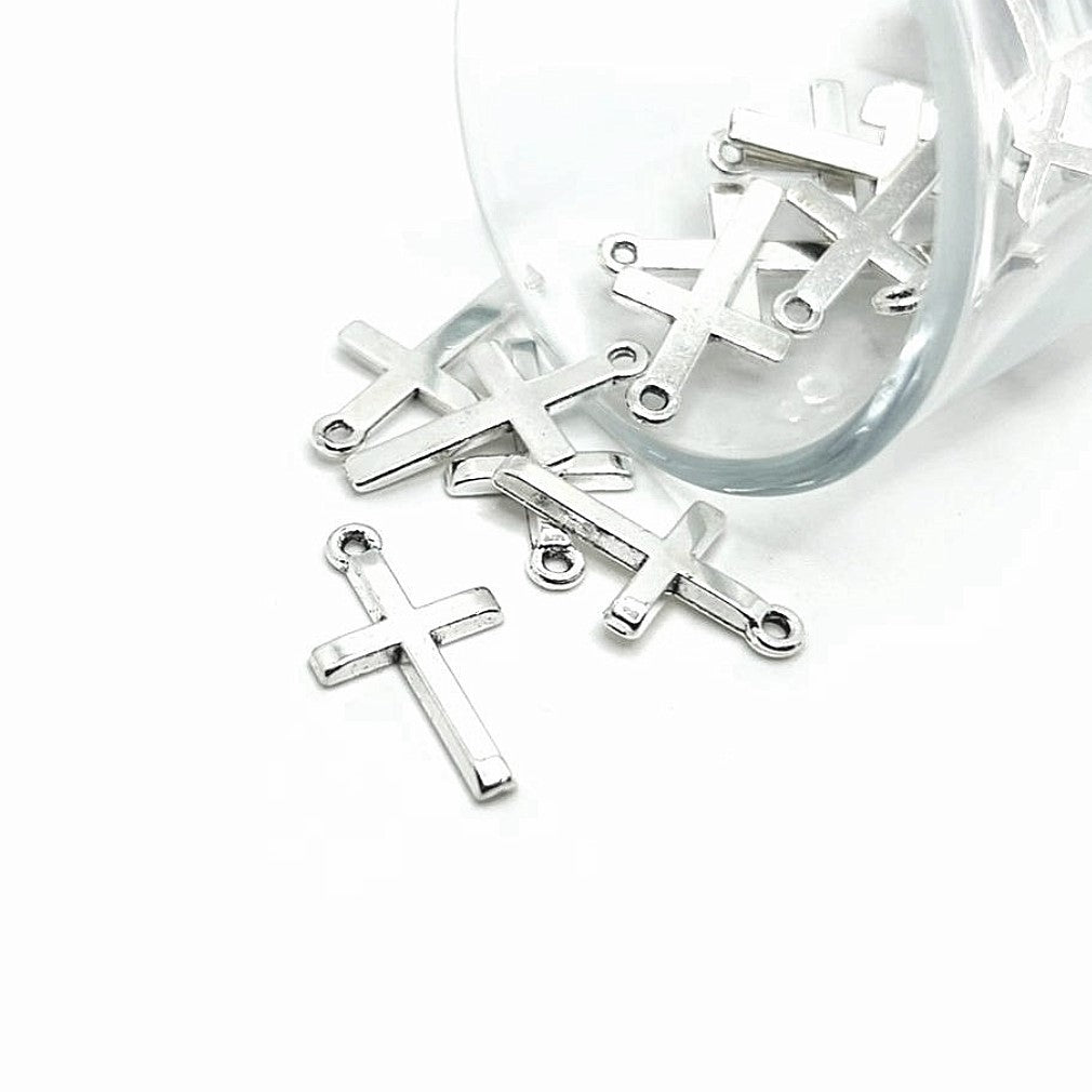 4, 20 or 50 Pieces: Silver Simple Cross Charms