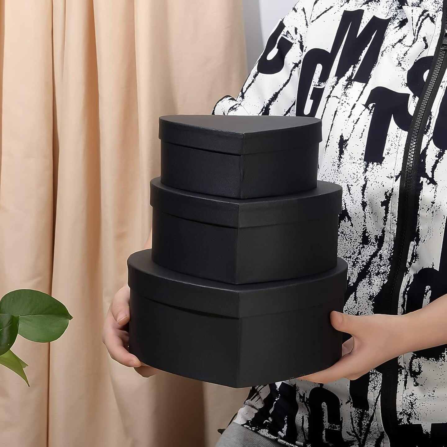 3 Set Heart Shape Present Boxes, Black Decorative Gifting Box
