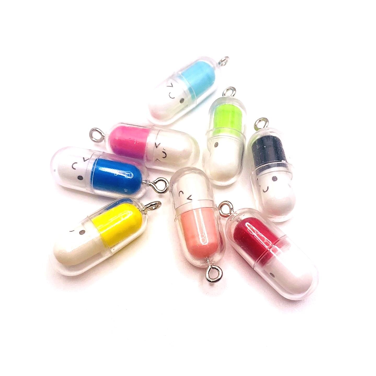 1, 4 or 20: Mixed Kawaii Happy Pill Wish Capsule Charms