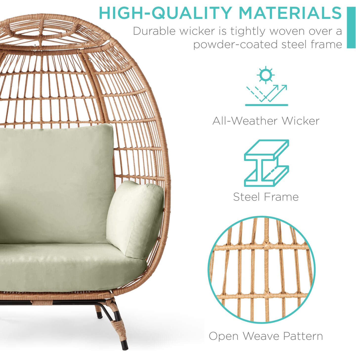 Best Choice Products Wicker Egg Chair Oversized Indoor Outdoor Patio Lounger w/ Steel Frame, 440lb Capacity