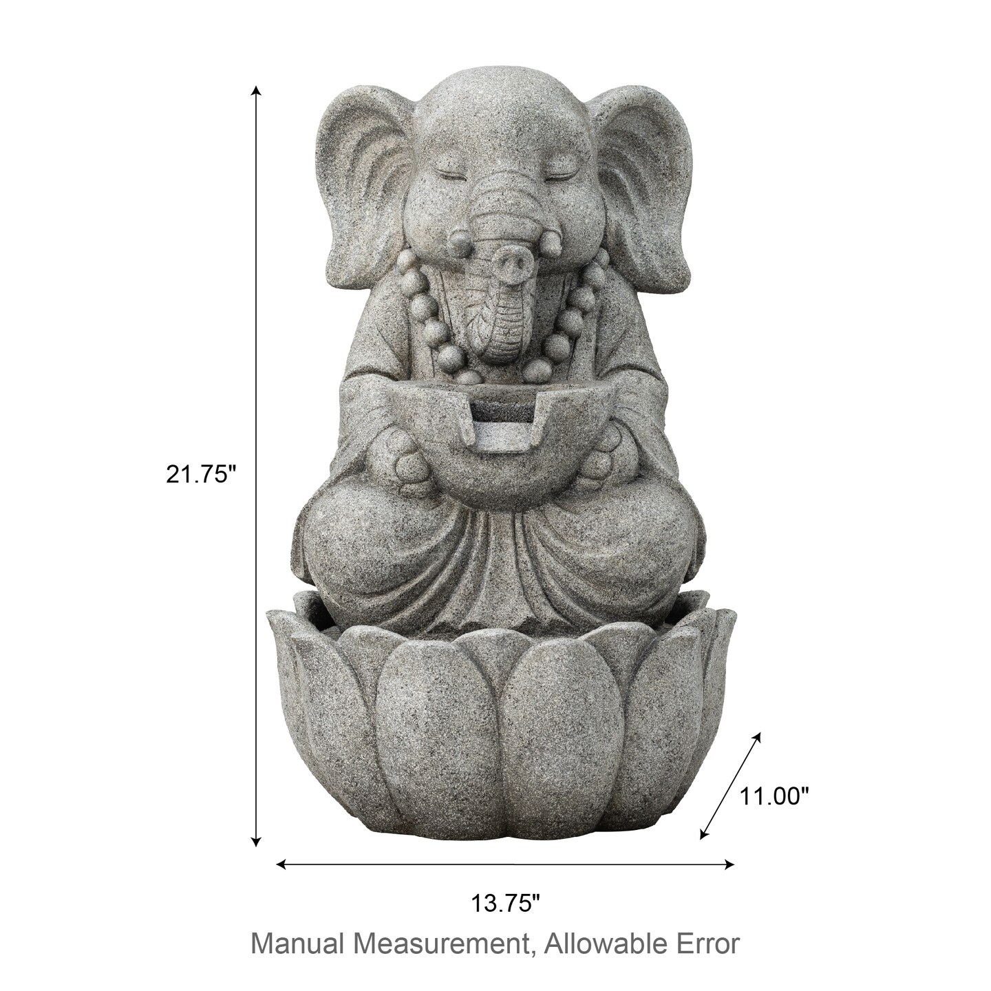 21.75"H 2-Tiered Zen-Style Concrete Elephant Polyresin Outdoor Fountain with Pump and LED Light