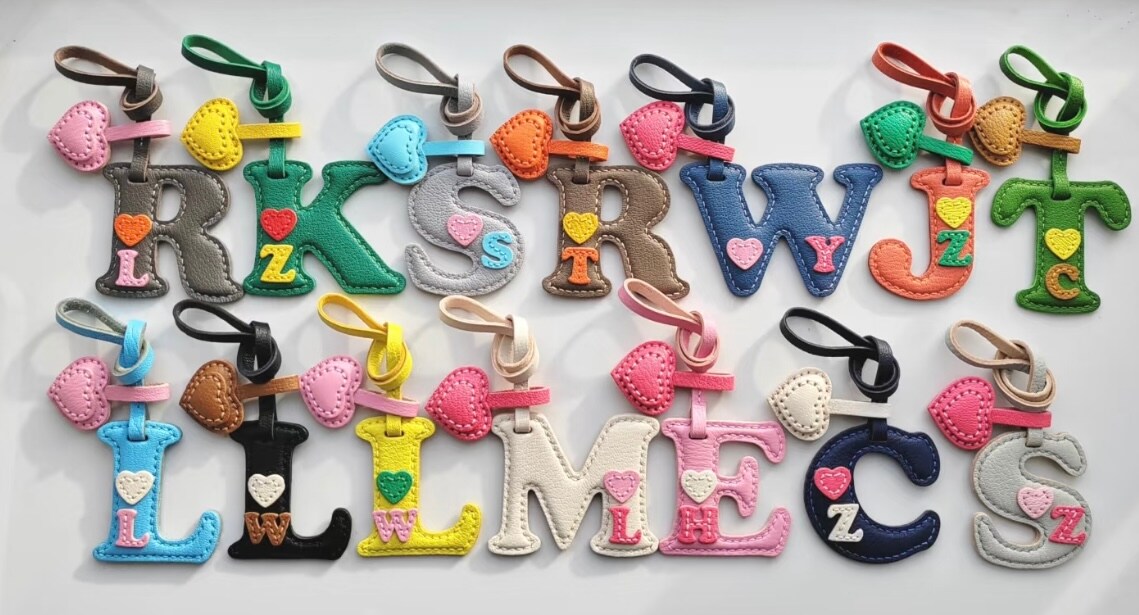 LVYOUME Personalized Initial Letter Keychain - Steel Metal Bag Charm With Heart For Purse Or Tote