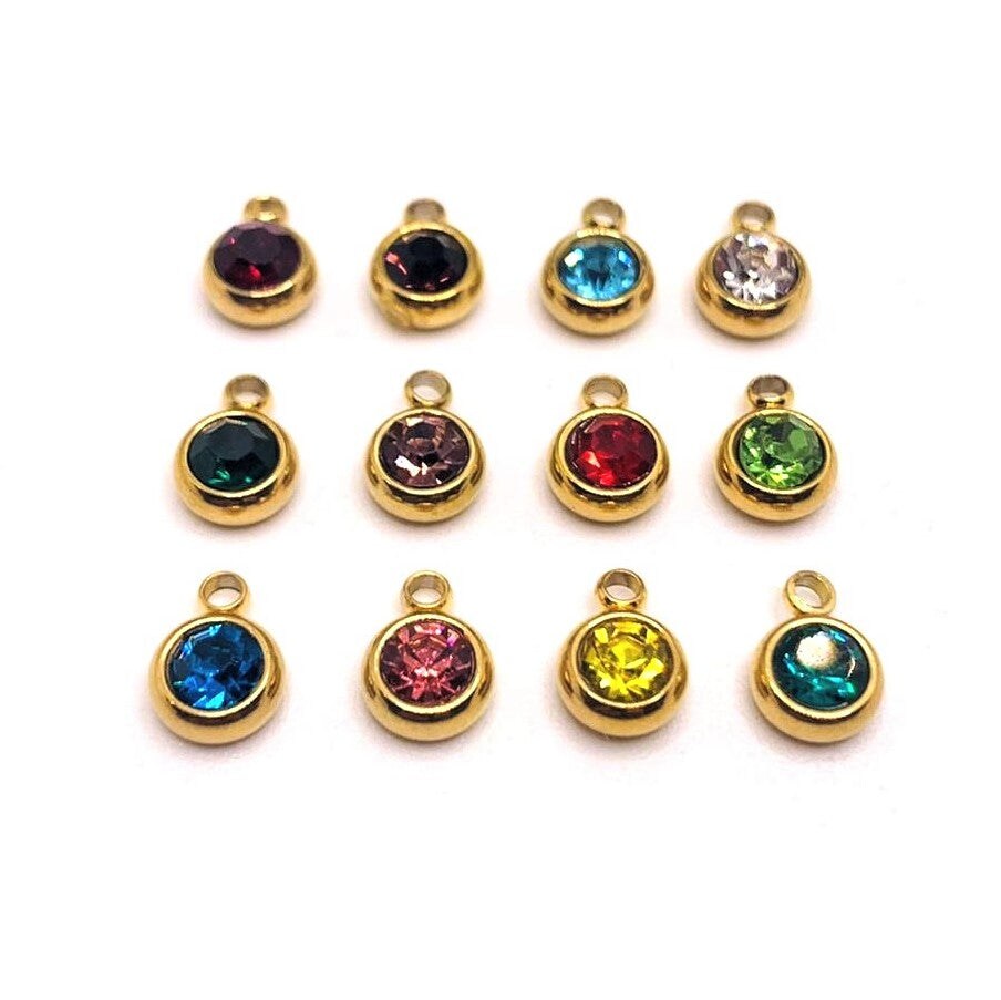 12 or 60 Pieces: 303 Stainless Steel, 18k Gold, Birthstone Rhinestone Set
