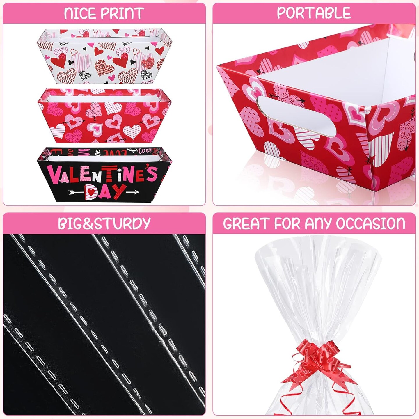 12 Set Valentine Day Baskets for Gifts Empty with Cellophane