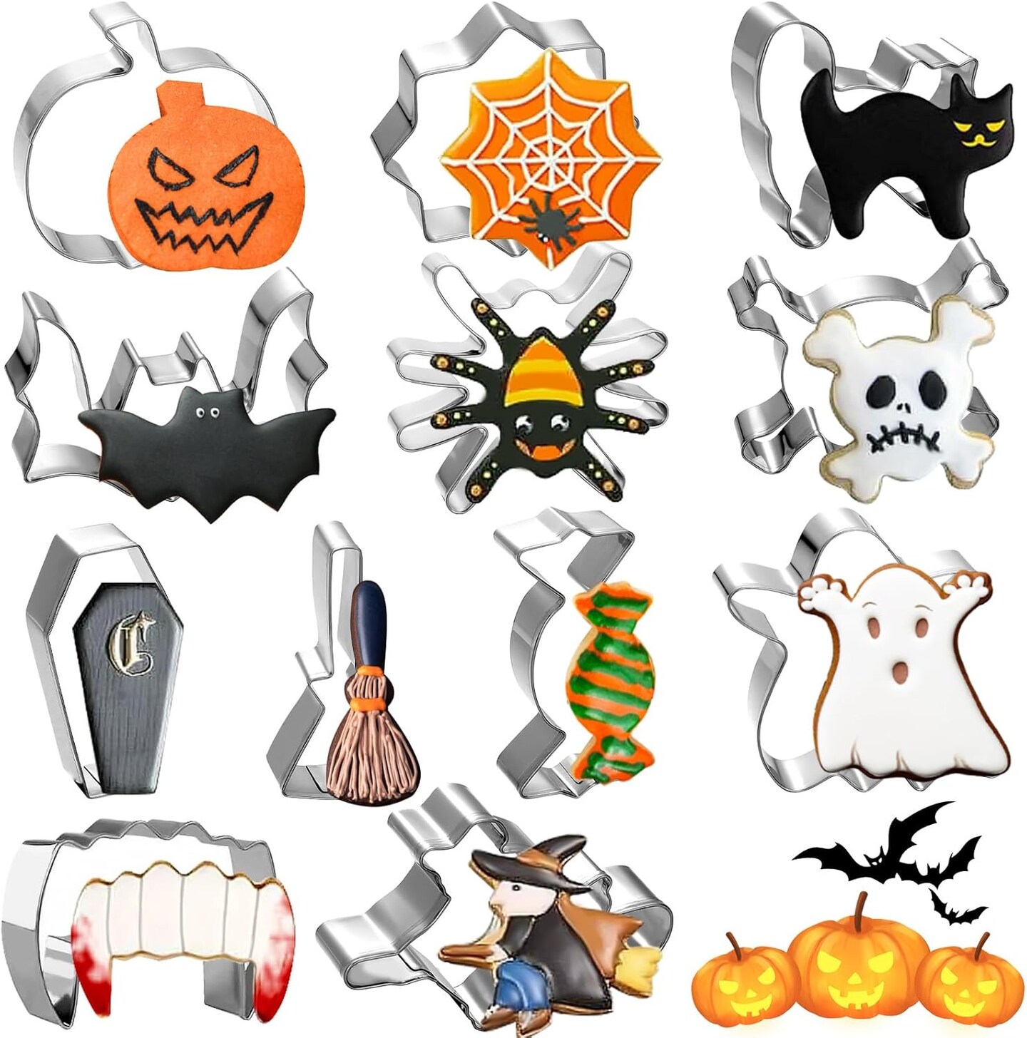 Thanksgiving Cookie Cutters Set &#x2013; 12 Pcs Pumpkin Turkey Maple Leaf Squirrel Fall Shapes