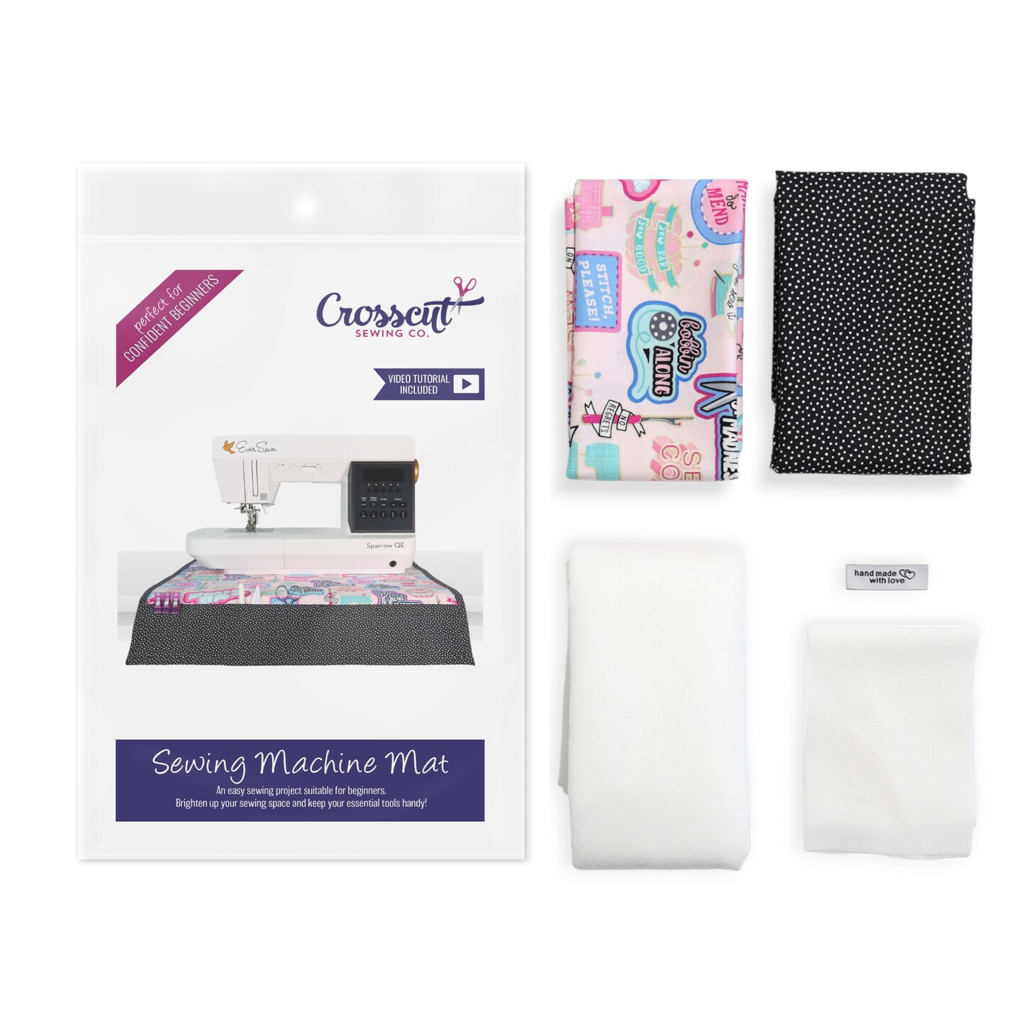 Crosscut Sewing Co.® Sewing Machine Mat Sewing Project Kit for Beginners with Fabric, Instructions and Video