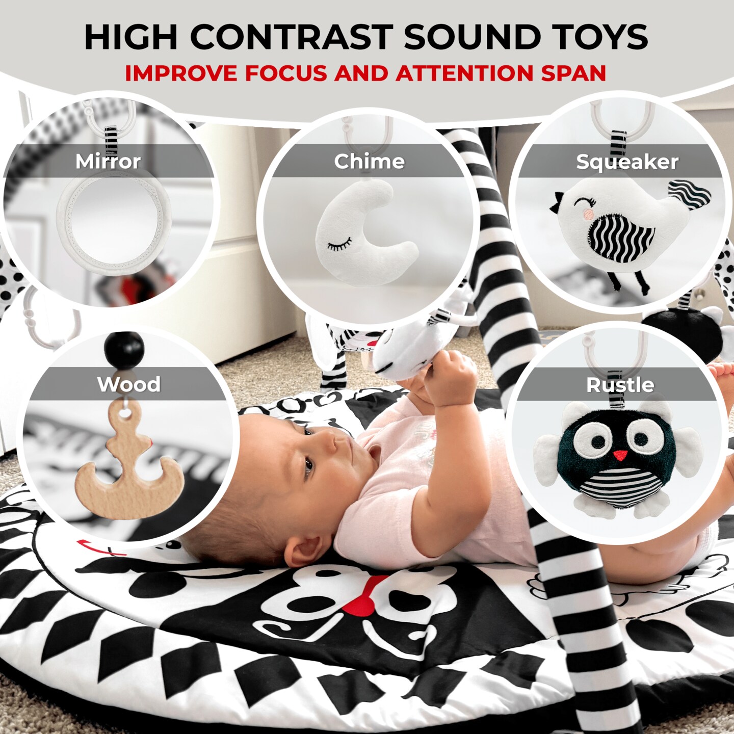 Floor Round Playmat for Babies | Super Soft Black&#x26;White