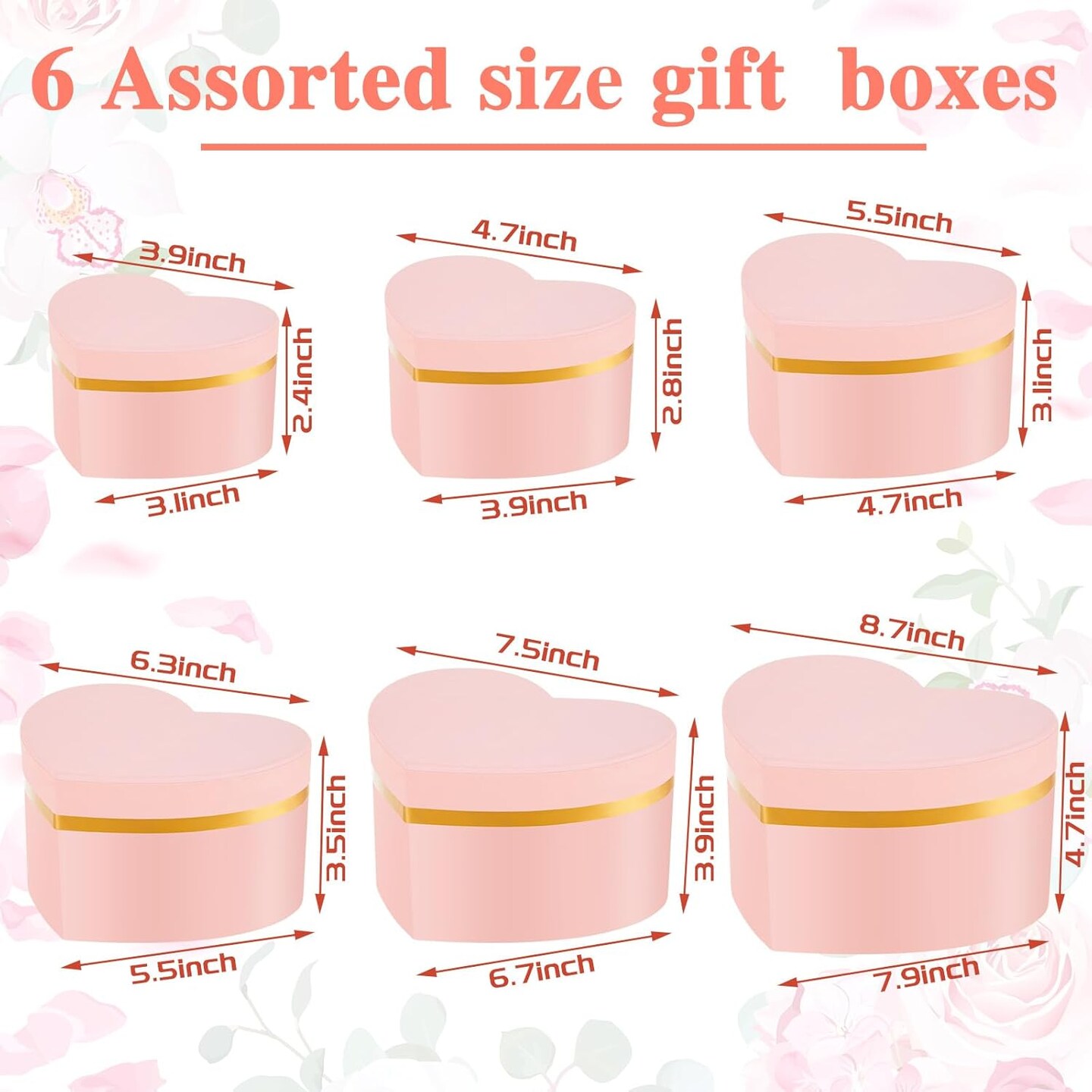 6 Pcs Heart Shaped Flowers Boxes with Lids and Ribbon Gift Boxes Nesting Paper Gift Boxes for Flowers Arrangements Engagement Bridal Shower Wedding Birthday Party(Pink)