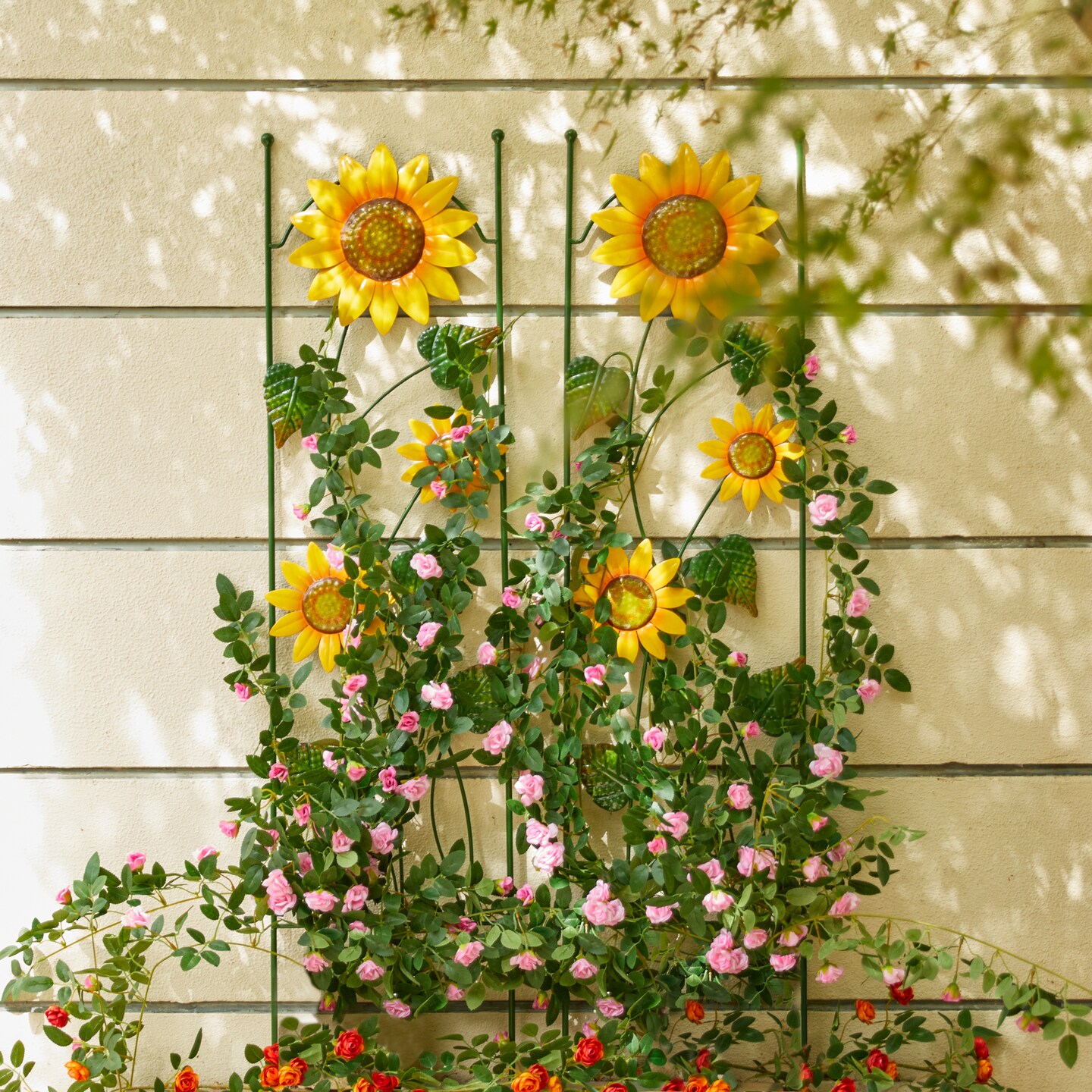 48&#x22;H Metal Sunflowers Garden Trellis, Garden Stakes