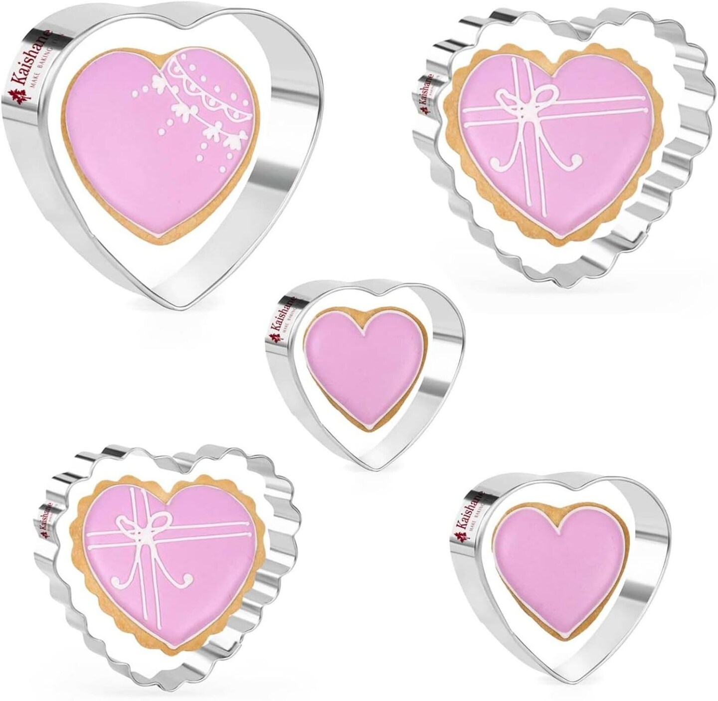 Valentine&#x27;s Day Cookie Cutters Set 5 Pcs Stainless Steel Heart Biscuit