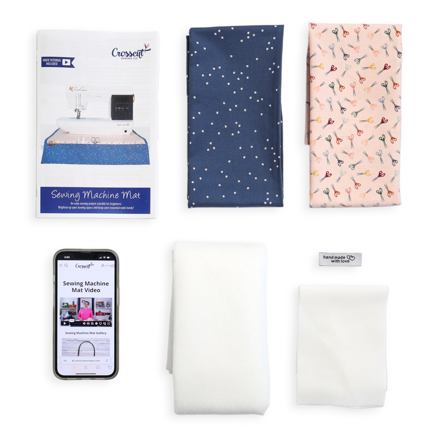 Crosscut Sewing Co.&#xAE; Sewing Machine Mat Sewing Project Kit for Beginners with Fabric, Instructions and Video