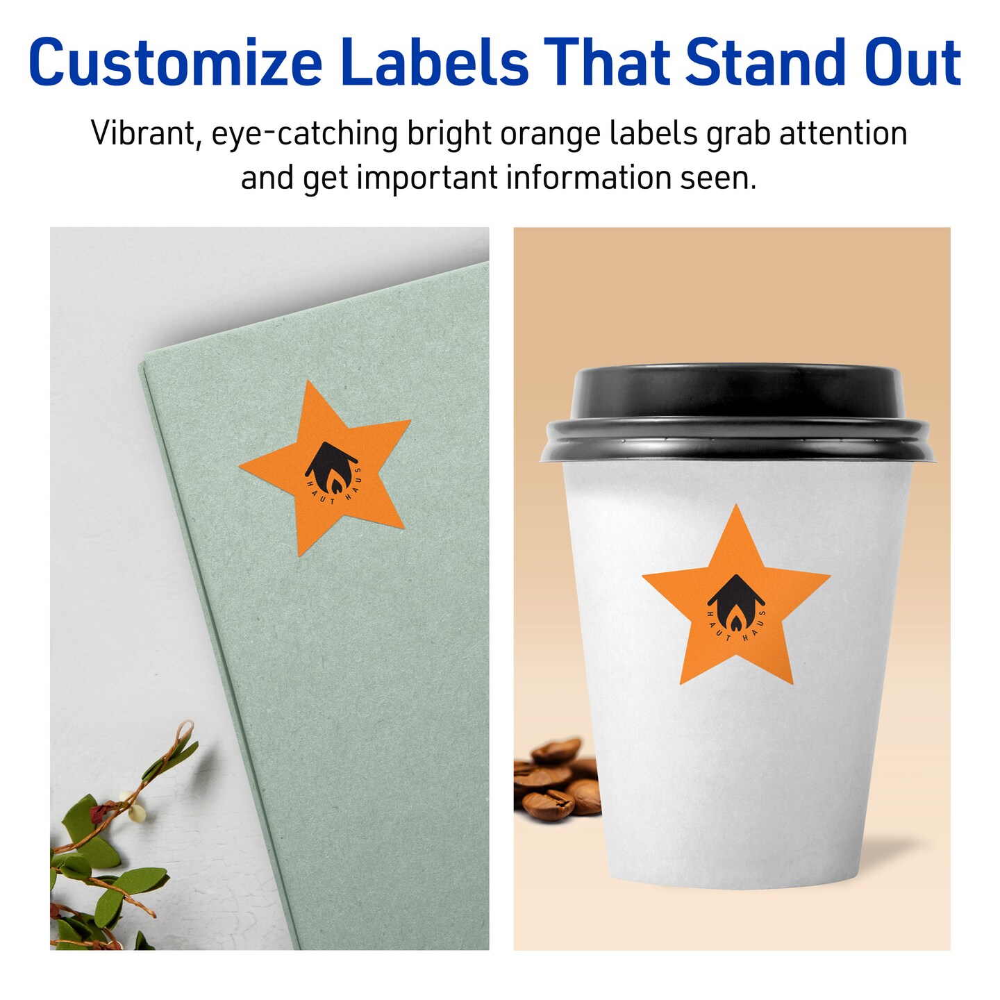 Avery Bright Orange Paper Labels, 2-1/4&#x22; x 2-3/8&#x22; Star