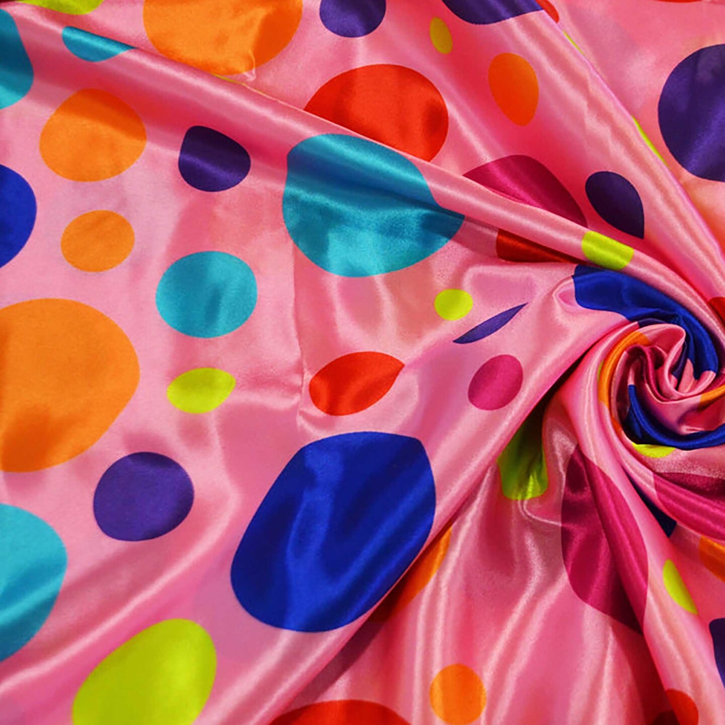 Multi-Color Polka Dot Satin Fabric 60" Wide Silky Charmeuse Satin 100% Polyester Washable