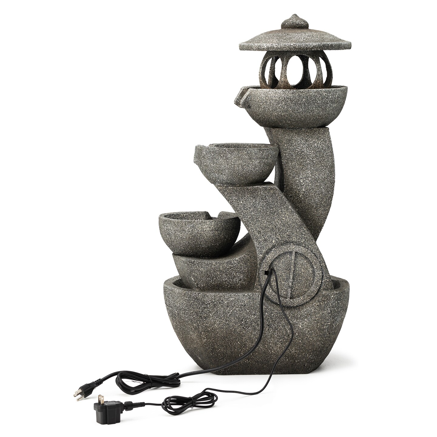 32&#x22;H 4-Tiered Pagoda Polyresin Outdoor Fountain with Pump and LED Light